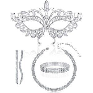 Elegant Silver Rhinestone Masquerade Jewelry Set for Women
